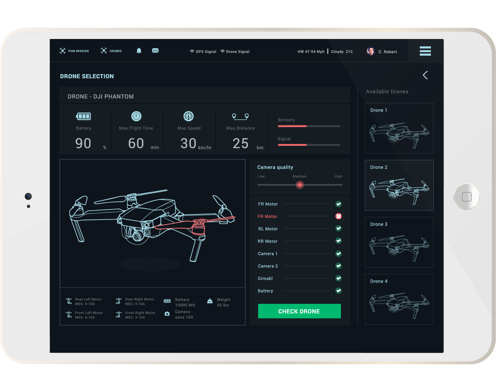 For monitoring drone operations using a unified interface: