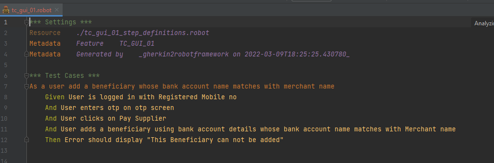 Robot Framework Testcase File